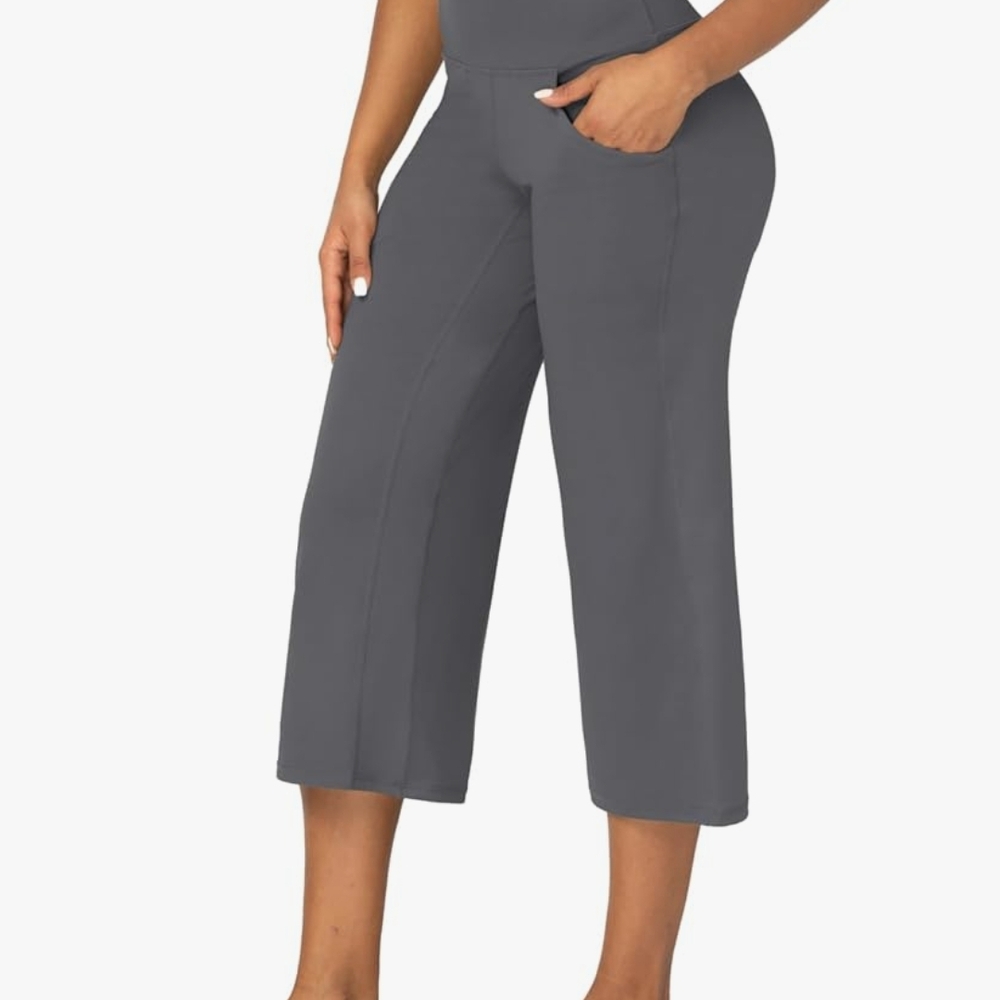 Gray Cropped Capris with Relaxed Fit and Wide Waistband - Picture 6 of 6